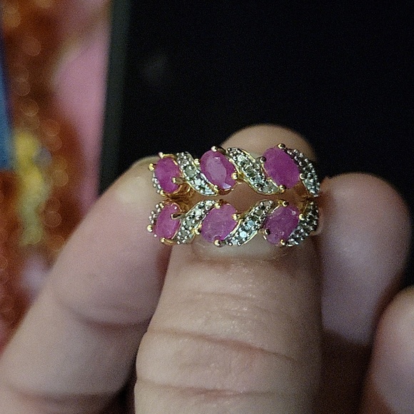 ROSS SIMON 925 Silver - Shiny Genuine Diamonds & Ruby Hoop Earrings - Picture 7 of 7